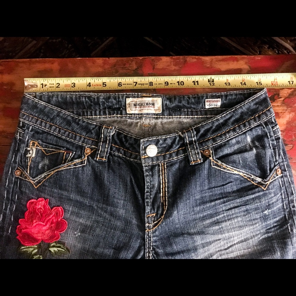 HP🌹 MEK “New Oaxaca Bootcut” Sexy Red Rose Jeans - Picture 9 of 9